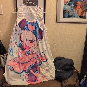 Women's White and Pink Cartoon Print Dress